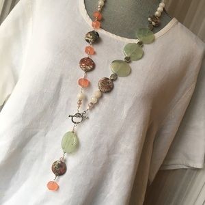 Prehnite Jasper Quartz Crystal Long Necklace